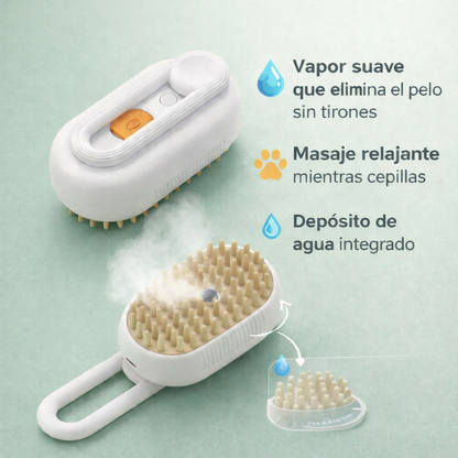 VaporPet™ – Cepillo de Vapor 3 en 1 (Masaje, Limpieza y Quita Pelo)
